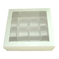 Caixa para 16 Doces Visor PVC 15,5x15,5x4 BRANCO com Colméia Com 10