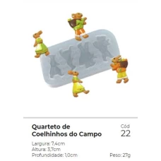 Forma Molde de Silicone Quarteto de Coelhinhos do Campo Ref.022 Flexarte - FORMAS E MOLDES DE SILICONE