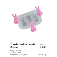 Forma Molde de Silicone Trio de Coelhinhos de Costas Ref.508 Flexarte - FORMAS E MOLDES DE SILICONE