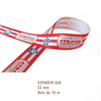 Fita de Cetim Circus Branca e Vermelha 2,2cmx10mt ECF005TR 026